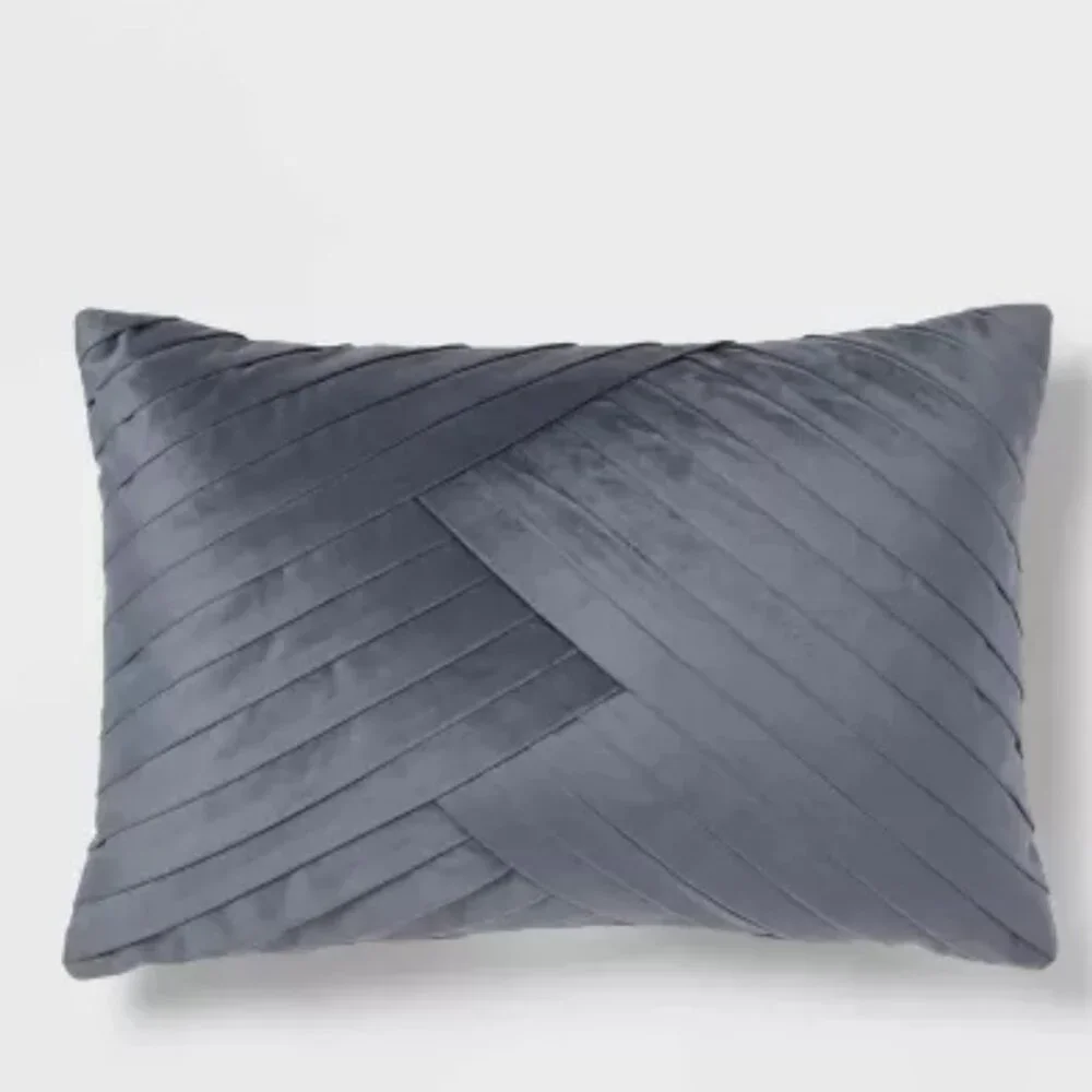 Threshold Luxe Oblong Velvet Pleated Decorative Pillow Slate Blue 14
